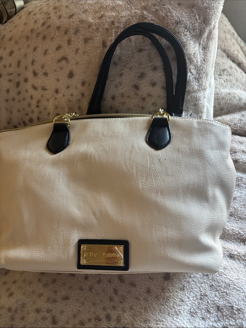 Betsey Johnson Black and Cream Polka Dot Bow Satchel - Picture 2 of 3